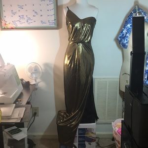 Halston Heritage Bronze Lame Gown
